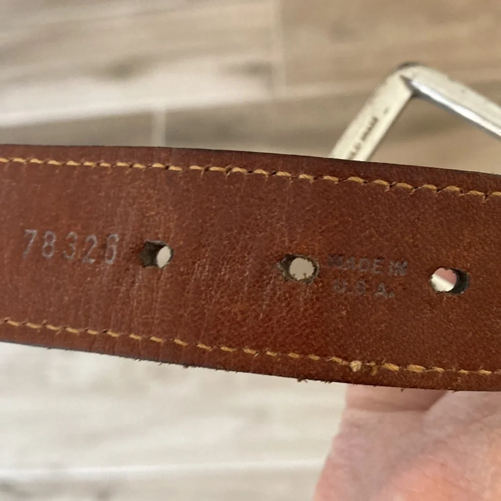 Brooks Brothers 40 Classic leather tab striped webbed belt